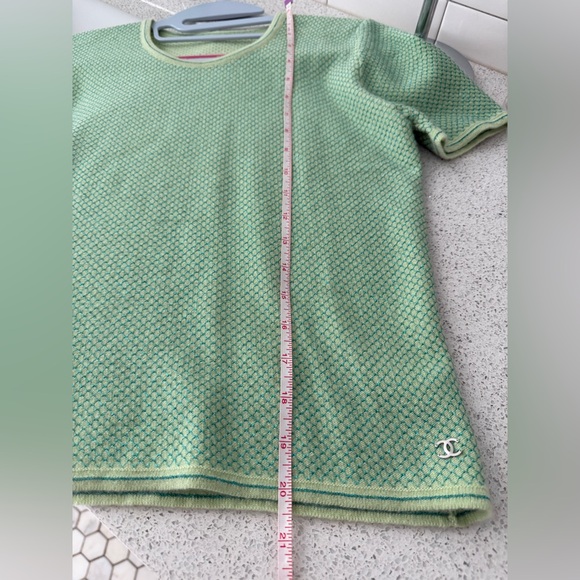 Chanel Cashmere Vintage Light Green/Teal Thread 🧵 Short-Sleeve Knit Top - Picture 8 of 12